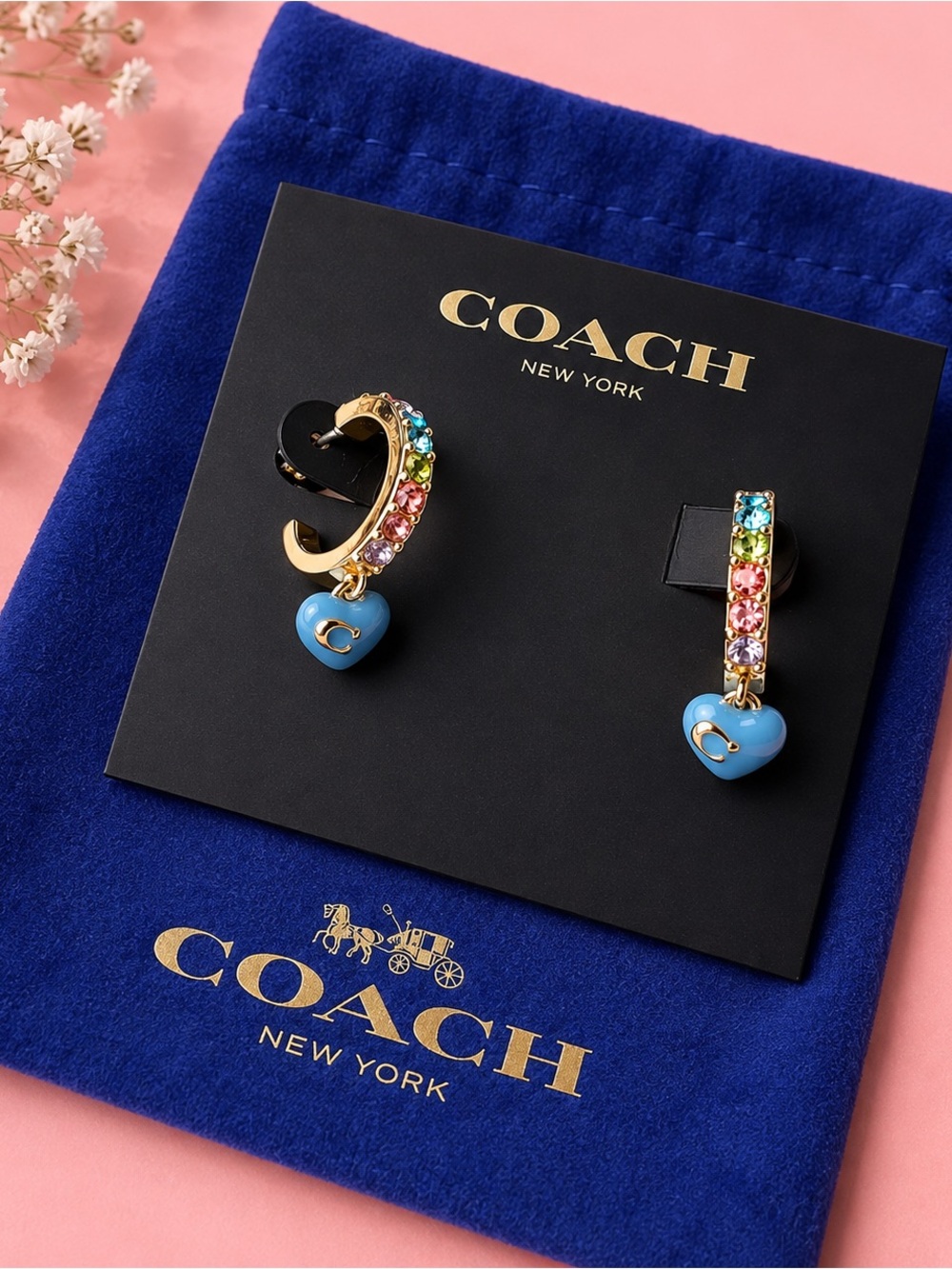COACH Blue Heart Crystal Hoop Earrings - Coach New York